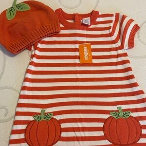 Gymboree Orange and White Striped Pumpkin dress and matching hat